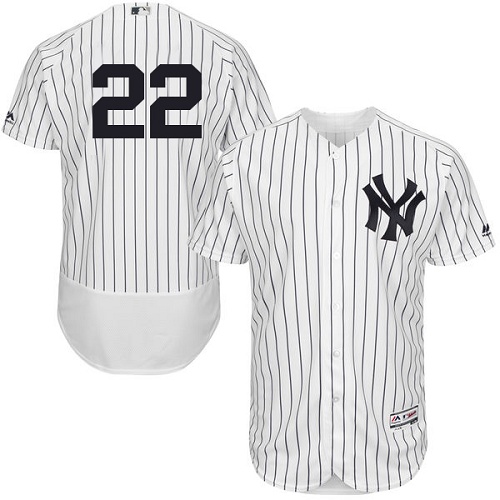 Yankees #22 Jacoby Ellsbury White Strip Flexbase Authentic Collection Stitched MLB Jersey - Click Image to Close